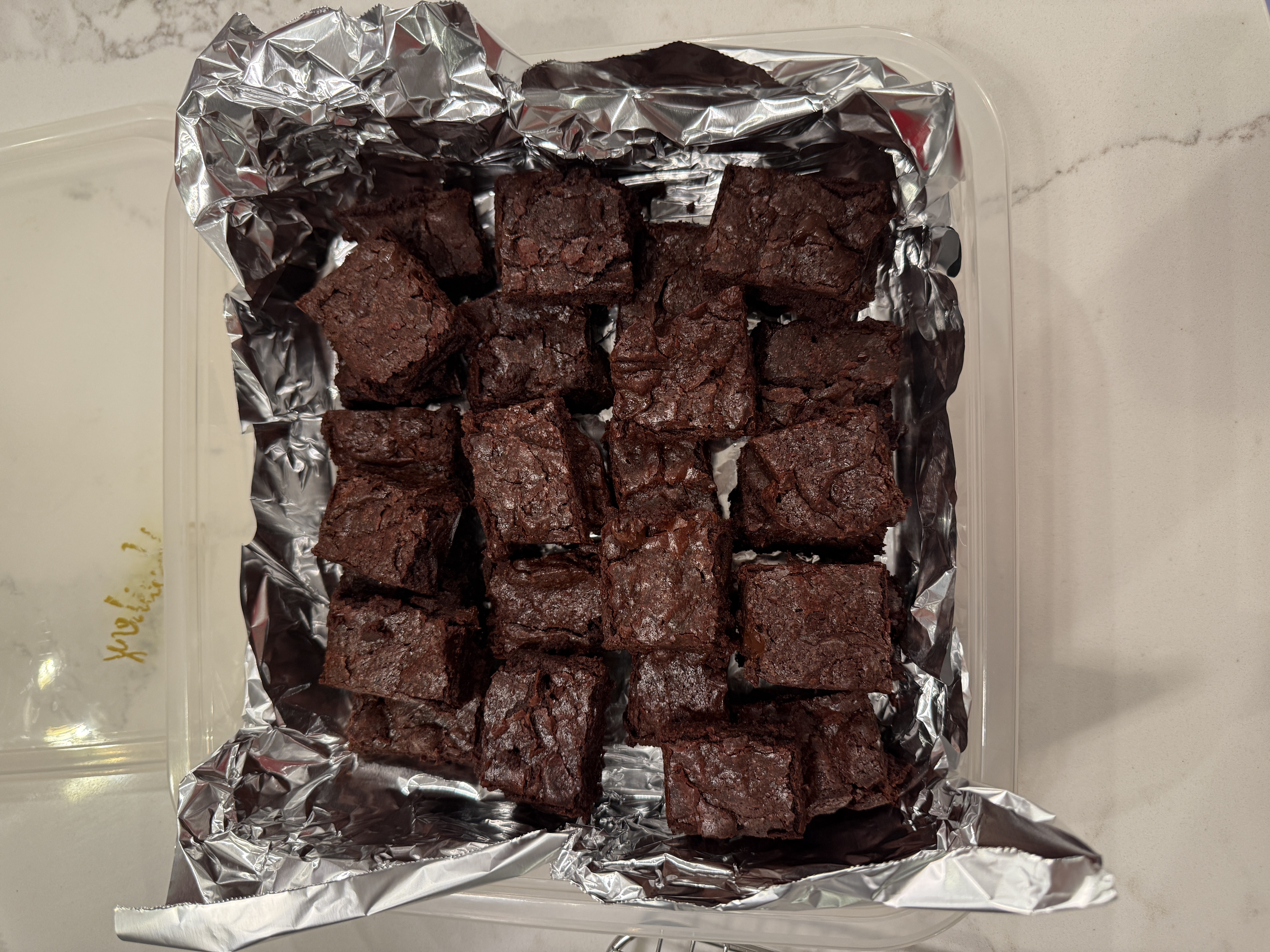 Small pieces of brownies in a box
