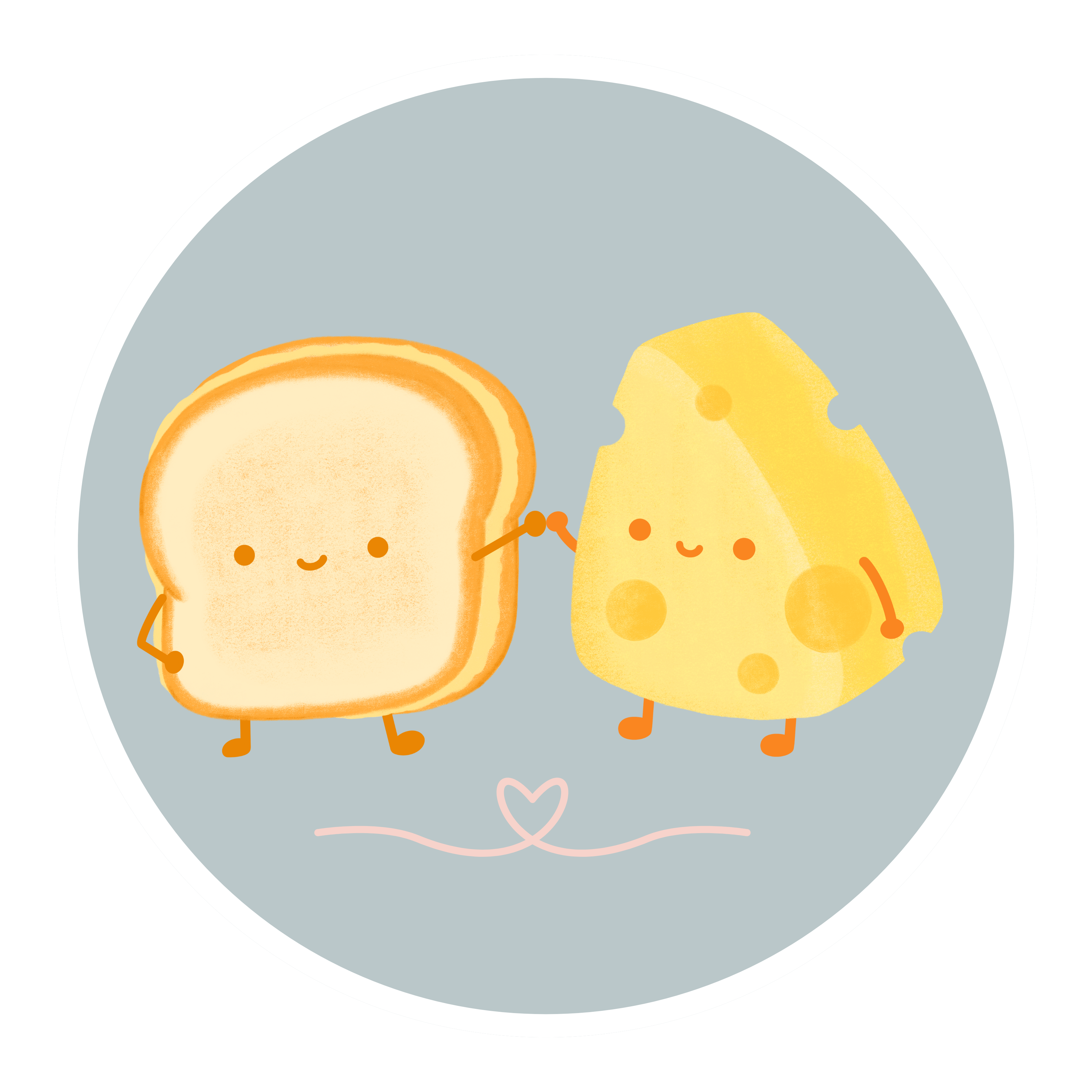 App logo which has a silce of toast and block of cheese holding hands.