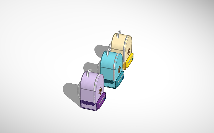 Purple, blue, and yellow backpacks.