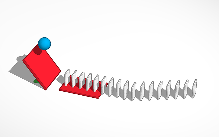 A blue ball and white square domino pieces.