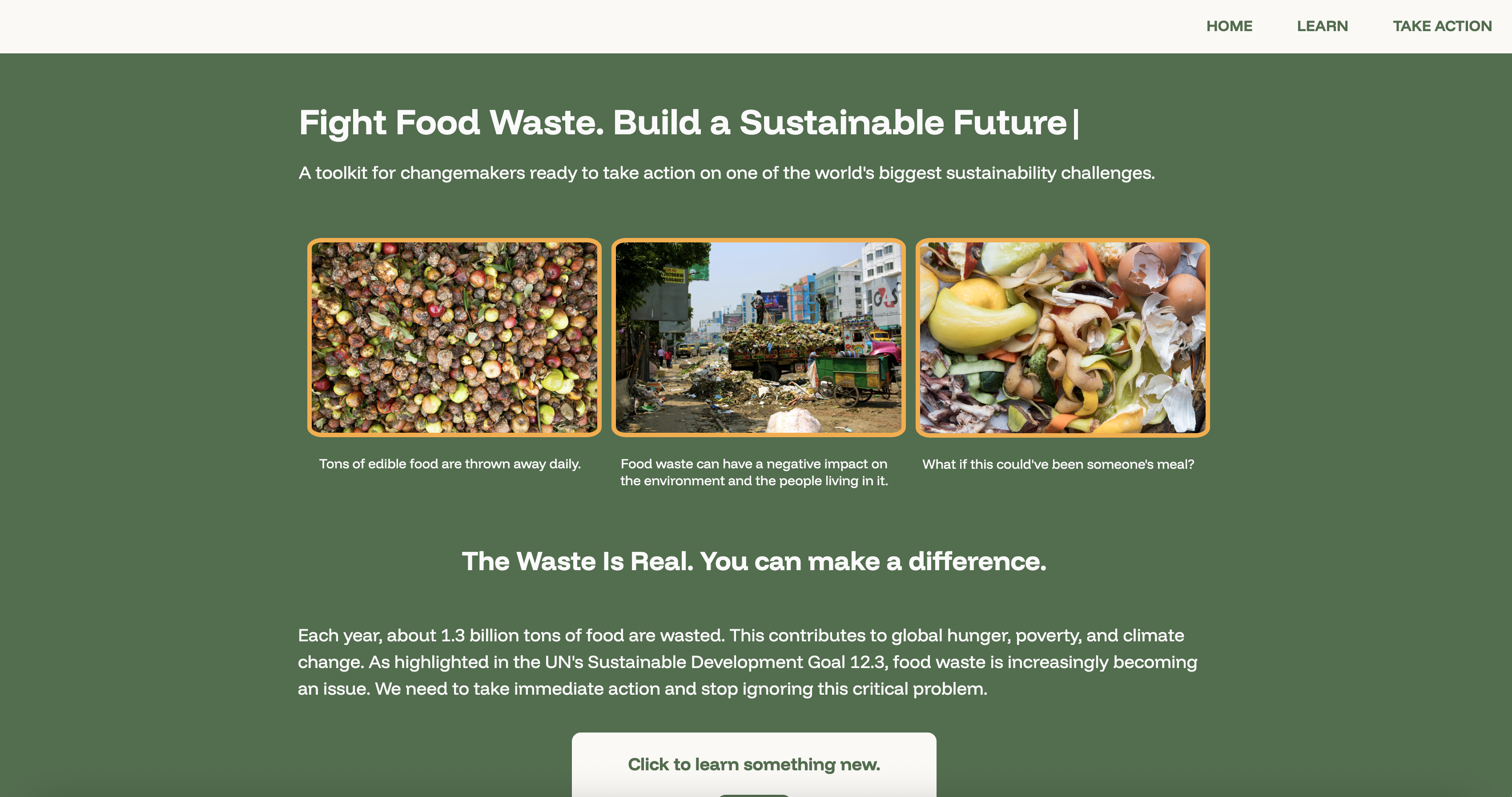 Pictures of food waste and overflowing dumpsters.