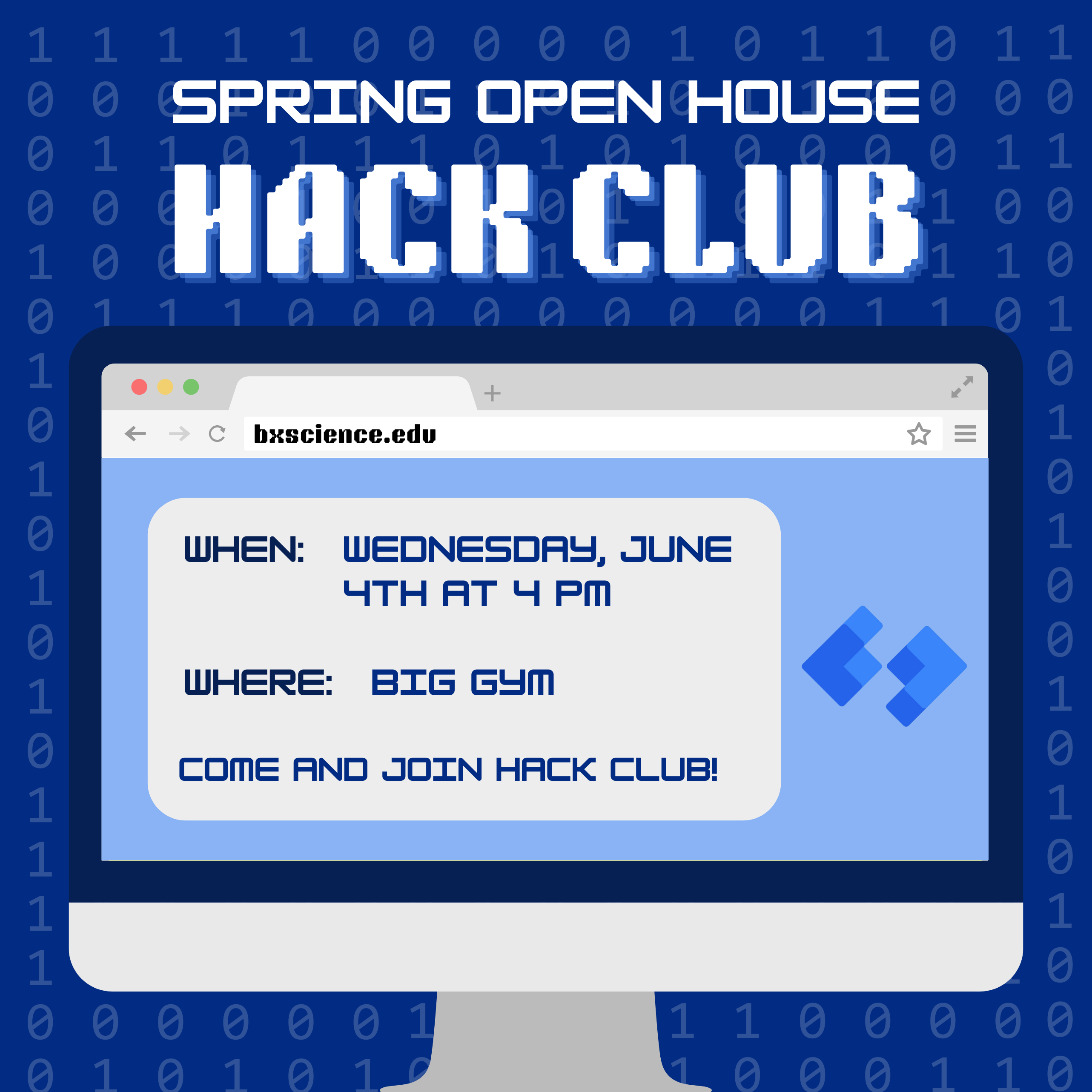 An image of a computer with binary code in the background.