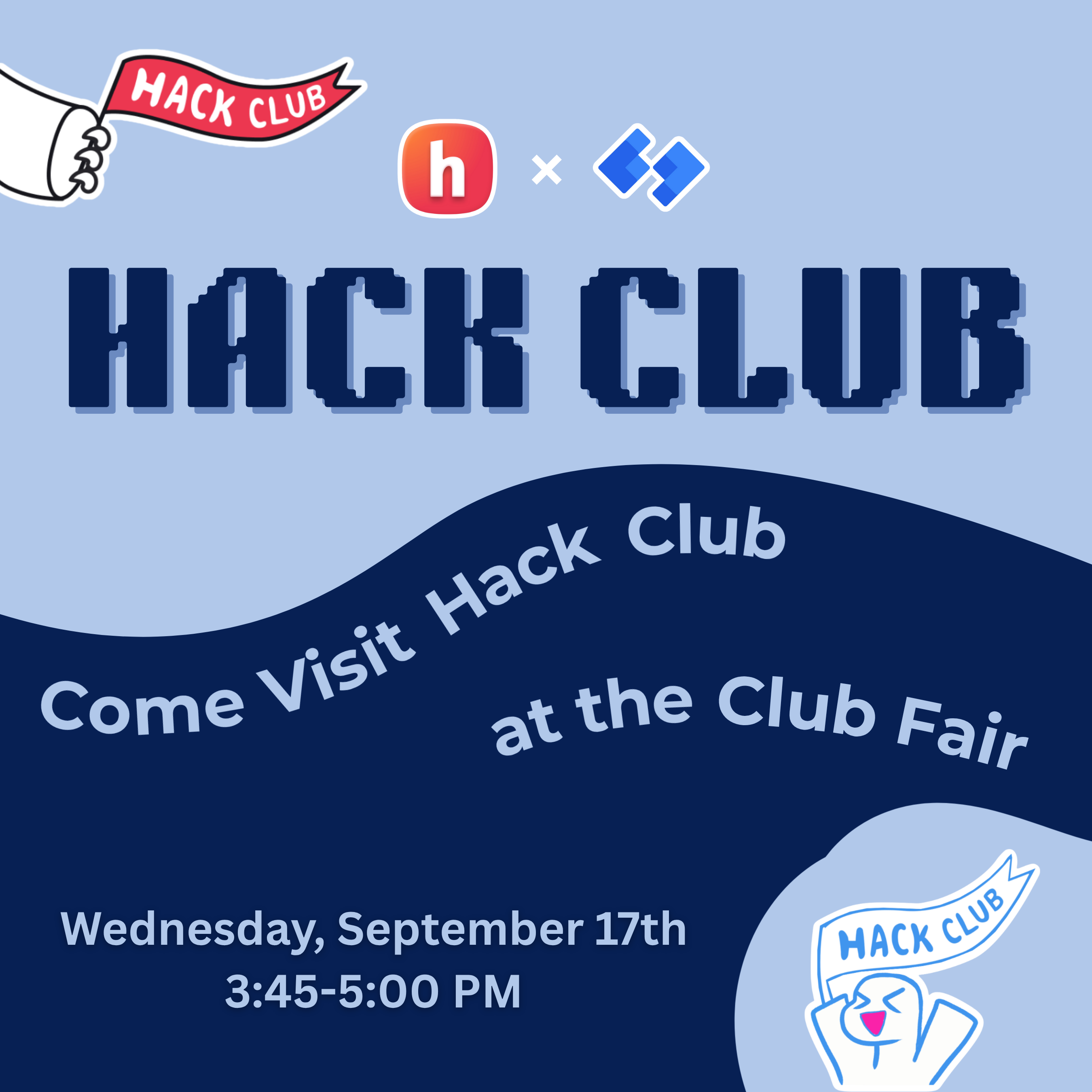 An image of a blue shapes with blue text.