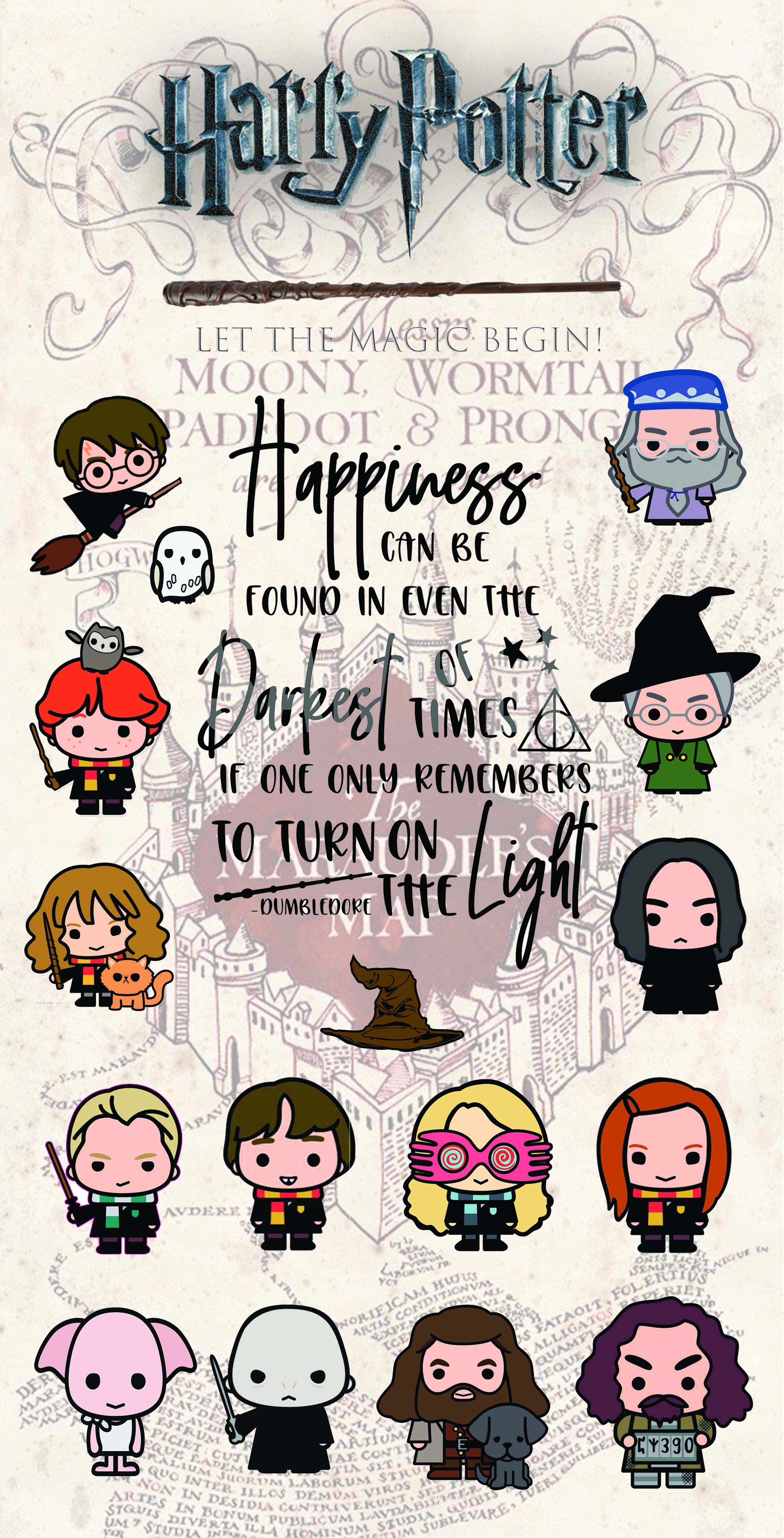 An image of Harry Potter characters surrounding a quote.