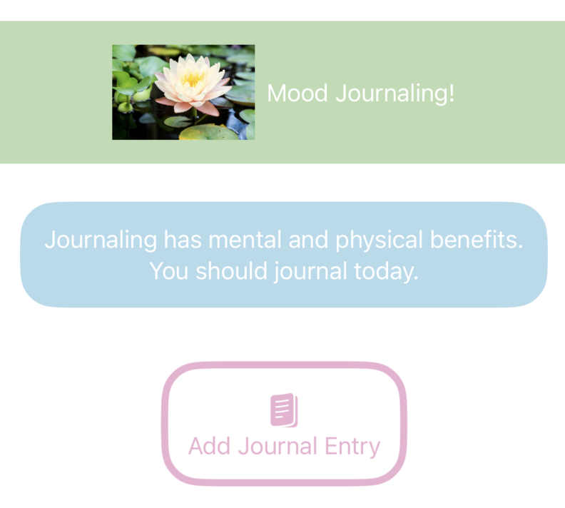 A pink lotus with a book icon to add a journal entry.