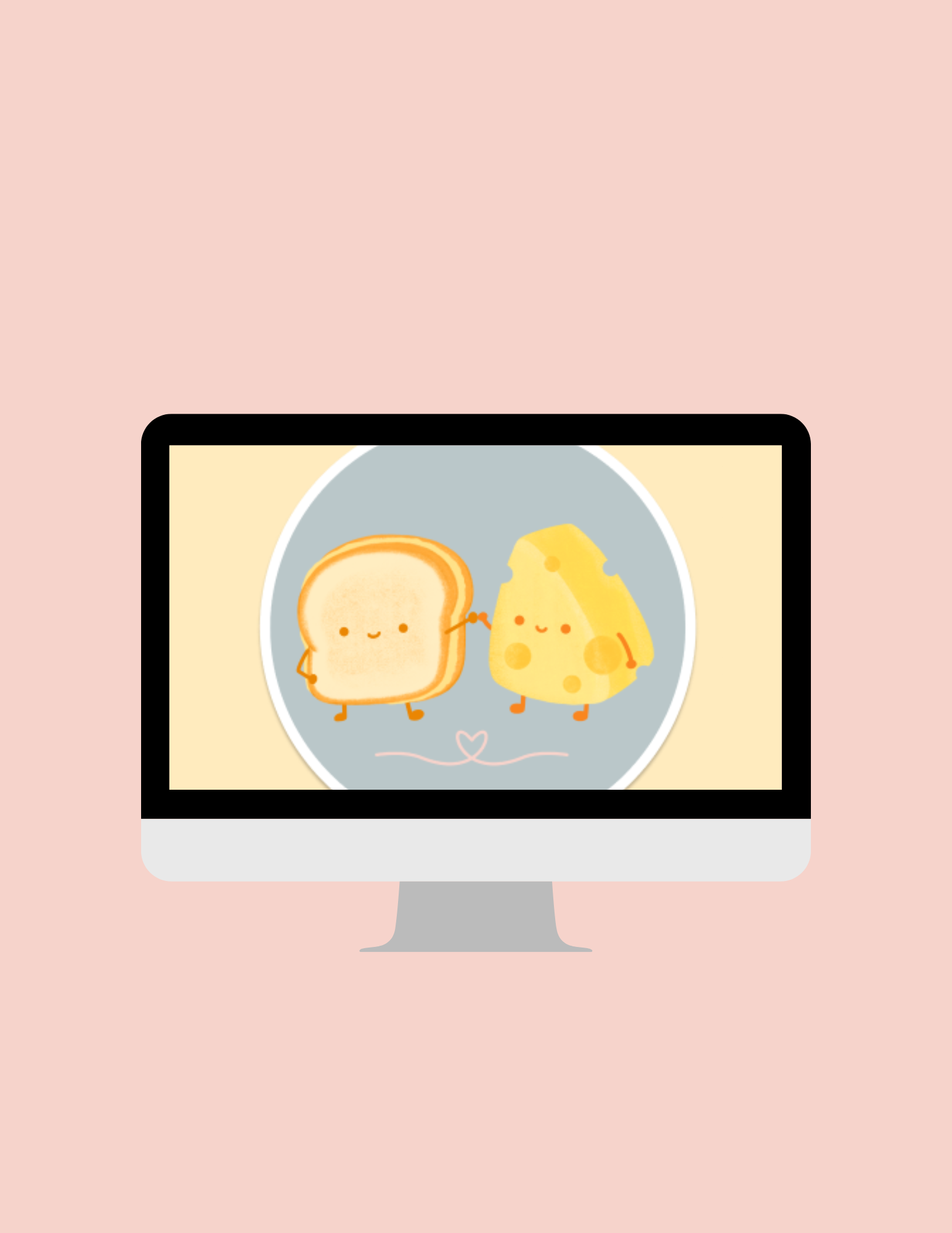 An image of a computer with a logo of a toast and cheese holding hands.
