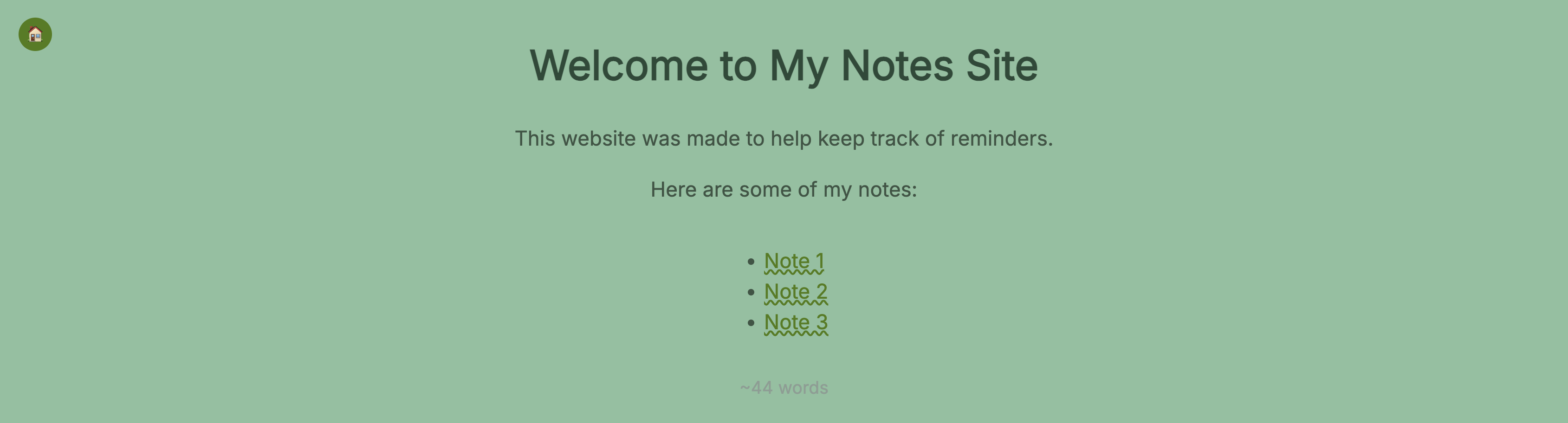 A green website with a list of notes.