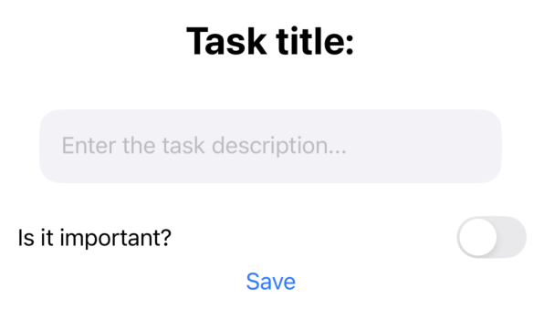 Text input field for a task with a save button.
