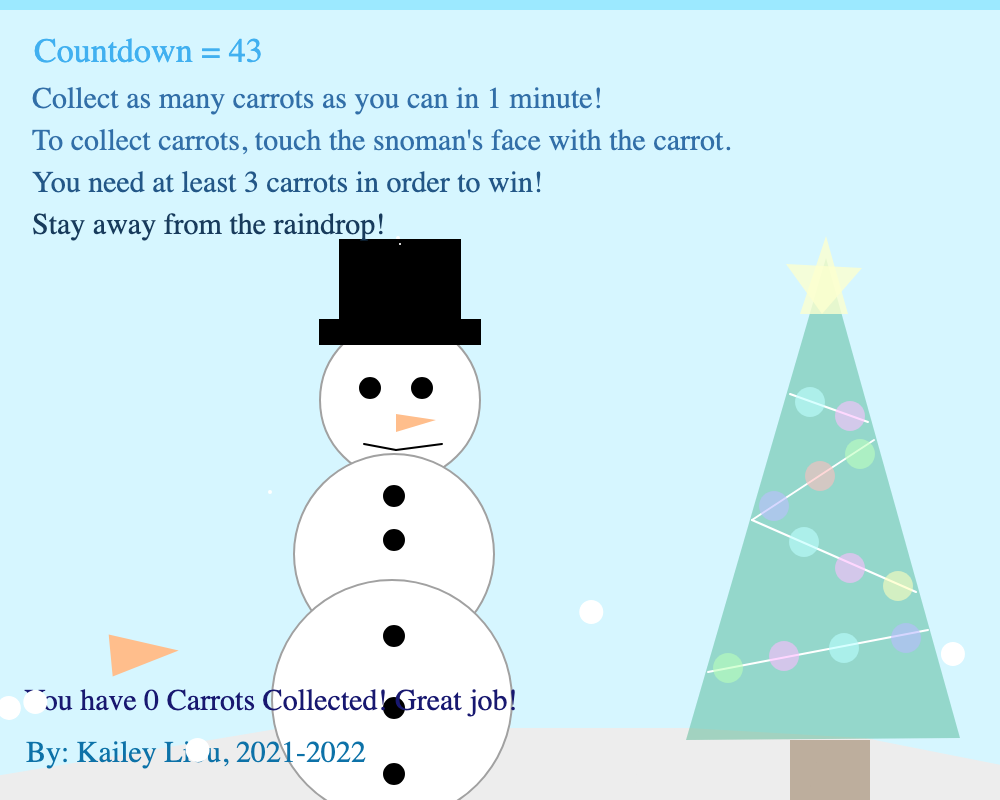 A snowman and Christmas tree on a light blue background.